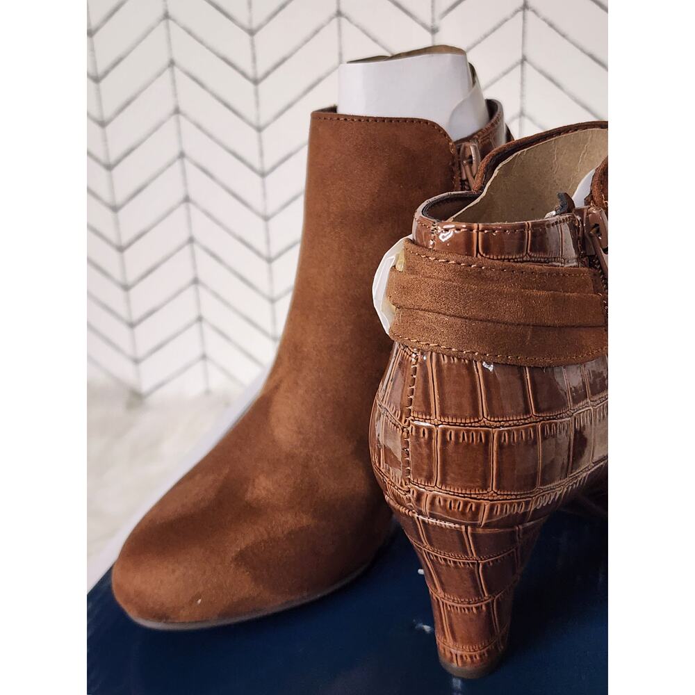 Karen Scott Koraa Dress Booties – Almond Toe Zip Ankle Boots Croc Heel - Brown - Picture 4 of 13